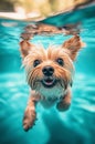 Yorkshire Terrier dog swimming underwater in swimming pool. Royalty Free Stock Photo